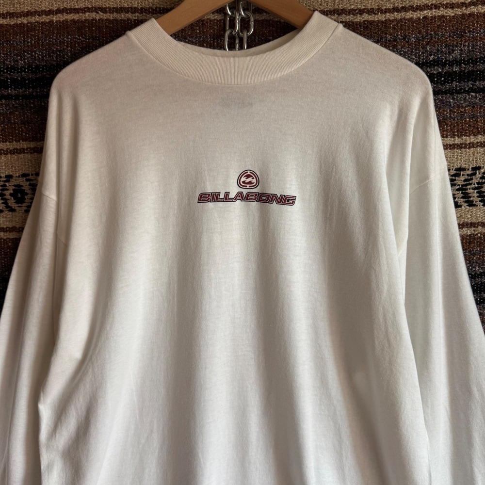 Vintage Billabong Long Sleeve T-Shirt Large White Graphic Logo Surf Skate Tee